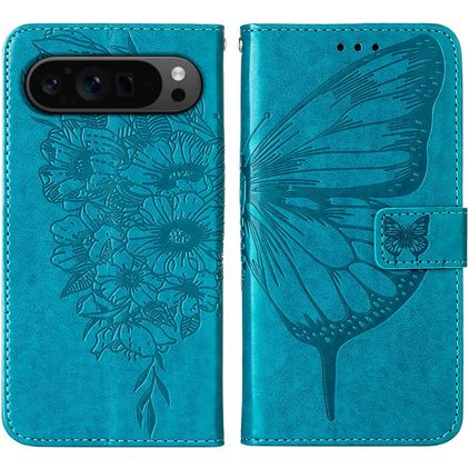 Mobigear Butterfly Housse Google Pixel 9 Pro Etui Porte-Monnaie - Bleu