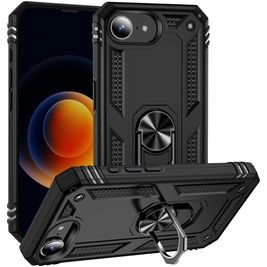 Mobigear Armor Ring Coque iPhone 16e Coque arrière Rigide Anti-Chocs avec Anneau-Support - Noir