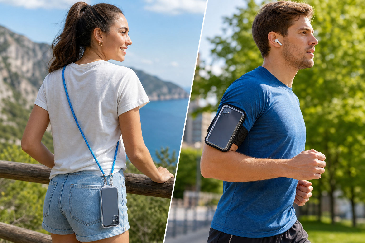 Pour l'utilisateur actif : coques avec cordon et brassards téléphone
