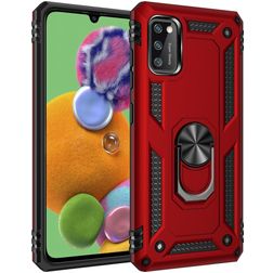Mobigear Armor Ring Samsung Galaxy A41 Plastique rigide Coque arrière Antichoc avec bague de maintien - Rouge