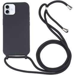 Mobigear Lanyard iPhone 16 Plus Coque avec cordon en Silicone - Noir