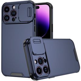 Mobigear Cam Slide Coque iPhone 14 Pro Max Coque arrière Rigide avec Protecteur Lentilles - Bleu