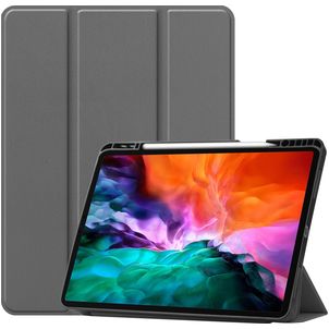 Mobigear Tri-Fold Gel Coque iPad Pro 12.9 Pouces (2021) Etui en TPU,Similicuir + Porte-crayon - Gris