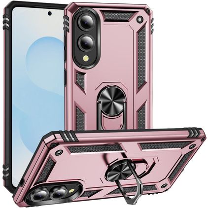 Mobigear Armor Ring Samsung Galaxy S25 Edge Plastique rigide Coque arrière Antichoc avec bague de maintien - Rose doré