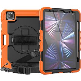 Mobigear SureGrip Xtreme Coque iPad Air 11 Pouces (2026) Coque arrière en Plastique rigide,Silicone + Porte-crayon + Bandoulière + Support Amovible - Orange