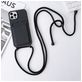 Mobigear Lanyard Card iPhone 15 Pro Max Coque avec cordon en Silicone et Porte-Cartes - Noir