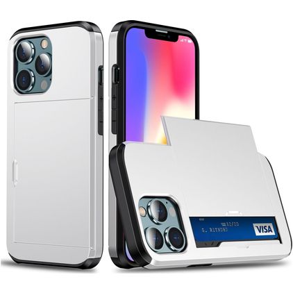 Mobigear Card Coque iPhone 13 Coque arrière Rigide Anti-Chocs avec Porte-Cartes - Blanc