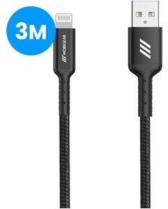 Mobigear Nylon Câble USB-A vers Apple Lightning MFI 3 mètres - Noir