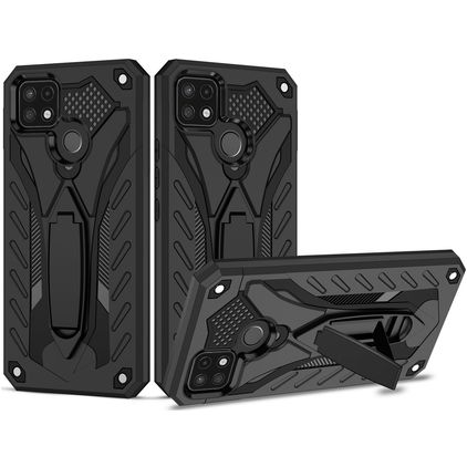 Mobigear Armor Stand Coque Realme C25Y Coque arrière Rigide Anti-Chocs avec Support Amovible - Noir