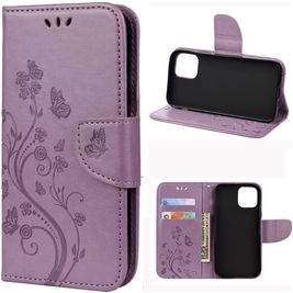 Mobigear Flowers Housse iPhone 12 Pro Etui Porte-Monnaie - Violet