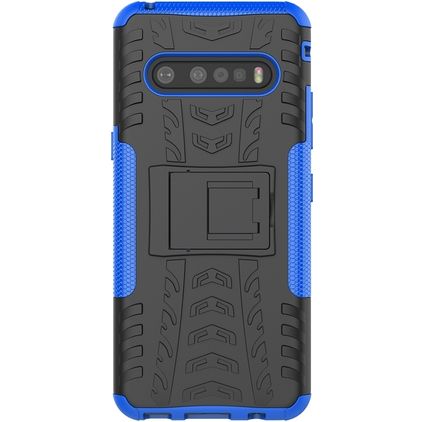 Mobigear Tire Coque LG V60 ThinQ Coque arrière Rigide Anti-Chocs avec Support Amovible - Noir / Bleu
