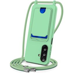 Mobigear Lanyard Card Samsung Galaxy A57 Coque avec cordon en Silicone et Porte-Cartes - Vert