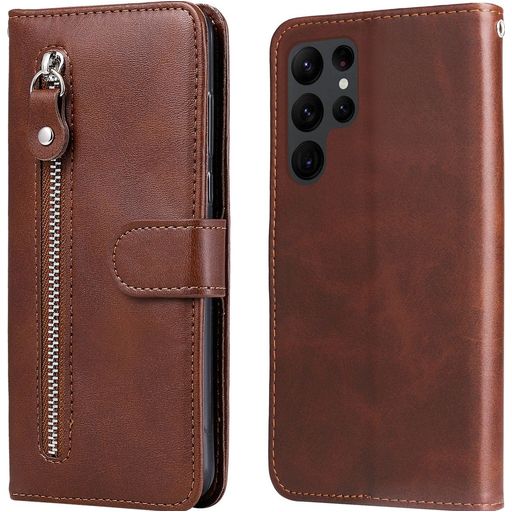 Mobigear Zipper Housse Samsung Galaxy S23 Ultra Etui Porte-Monnaie - Marron