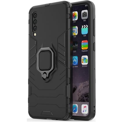 Mobigear Armor Ring Samsung Galaxy A50 Plastique rigide Coque arrière Antichoc avec bague de maintien - Noir