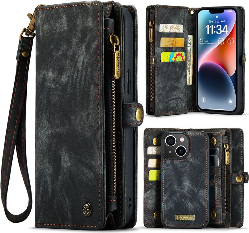 Coque Portefeuille Renforcée Odeydo Pour IPhone 14 Pro - Noir - Antichoc Avec Fente Carte Cachée - Neuf