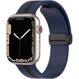 Mobigear Stripe Mag Bracelet Silicone Apple Watch Fermeture magnétique - 49/46/45/44 mm - Noir / Bleu Marin