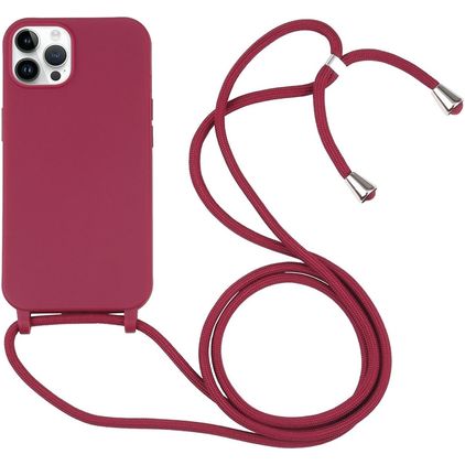 Mobigear Lanyard iPhone 16 Pro Coque avec cordon en Silicone - Rouge