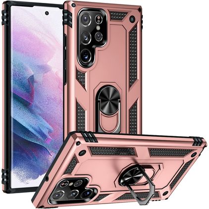 Mobigear Armor Ring Samsung Galaxy S23 Ultra Plastique rigide Coque arrière Antichoc avec bague de maintien - Rose doré