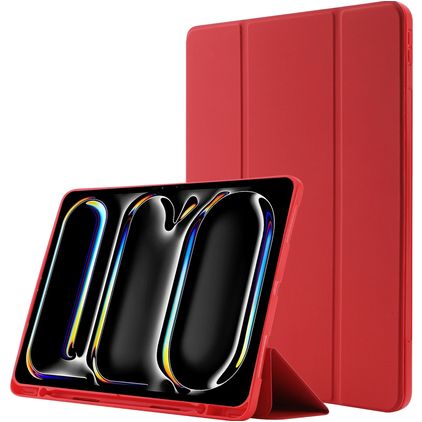 Mobigear Tri-Fold Gel Coque iPad Pro 13 Pouces (2025) Etui en TPU,Similicuir + Porte-crayon - Rouge