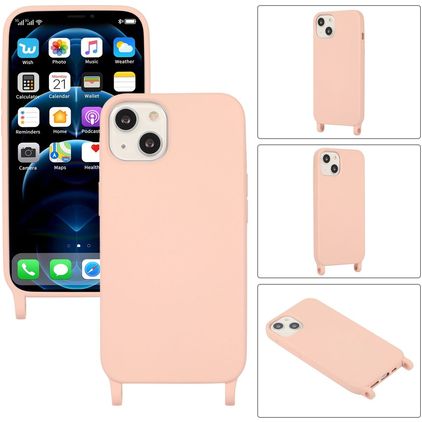 Mobigear Lanyard iPhone 14 Plus Coque avec cordon en Silicone - Rose