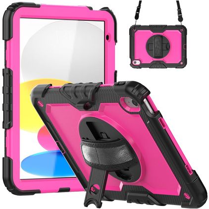 Mobigear SureGrip Xtreme Coque iPad 11 (2025) Coque arrière en Plastique rigide,Silicone + Bandoulière + Support Amovible - Noir / Rose
