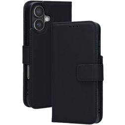 Mobiparts Wallet Housse iPhone 17 Etui en Cuir Véritable Porte-Monnaie - Noir