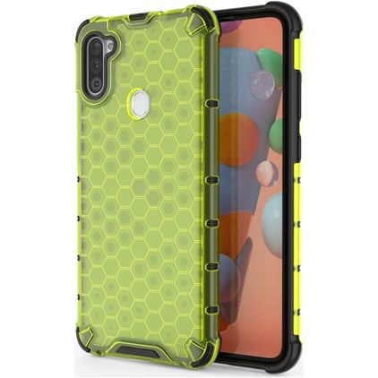 Mobigear Honeycomb Coque Samsung Galaxy A11 Coque arrière Rigide Anti-Chocs - Vert