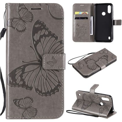 Mobigear Butterfly Housse Motorola Moto E6s (2020) Etui Porte-Monnaie - Gris