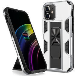 Mobigear Armor Stand Coque iPhone 12 Pro Max Coque arrière Rigide Anti-Chocs avec Support Amovible - Argent