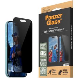 PanzerGlass Ultra-Wide Fit Privacy iPhone 16 Verre trempé Protection d'écran Confidentialité - Compatible Coque - Noir