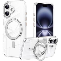 Mobigear Frosted Mag Coque iPhone 17 MagSafe Coque arrière Rigide avec Support Amovible - Argent