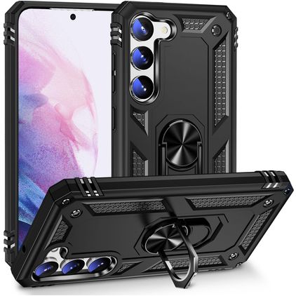 Mobigear Armor Ring Samsung Galaxy S23 Plus Plastique rigide Coque arrière Antichoc avec bague de maintien - Noir