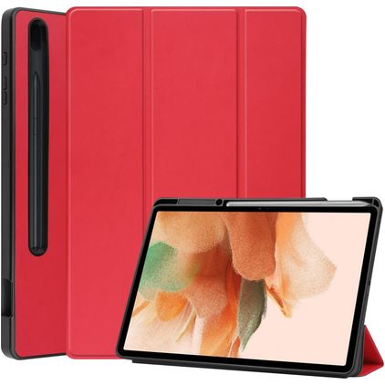 Mobigear Tri-Fold Gel Coque Samsung Galaxy Tab S7 FE Etui en TPU,Similicuir + Porte-crayon - Rouge