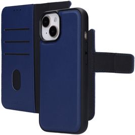 Mobiparts Housse iPhone 15 MagSafe Etui avec Coque Détachable en Cuir Véritable Porte-Monnaie - Bleu