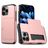 Mobigear Card Coque iPhone 16 Pro Max Coque arrière Rigide Anti-Chocs avec Porte-Cartes - Rose doré