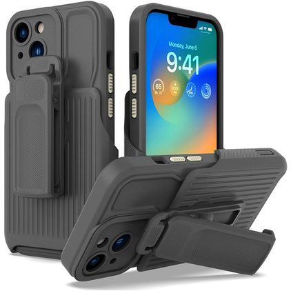 Mobigear Explorer Coque iPhone 14 Coque arrière Rigide Anti-Chocs avec Support Amovible - Gris