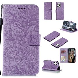 Mobigear Flowers Housse iPhone 12 Pro Etui Porte-Monnaie - Violet