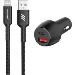 Mobigear Essentials - Double USB / USB-C Chargeur voiture Apple Lightning 1 mètre Power Delivery 48W - Noir