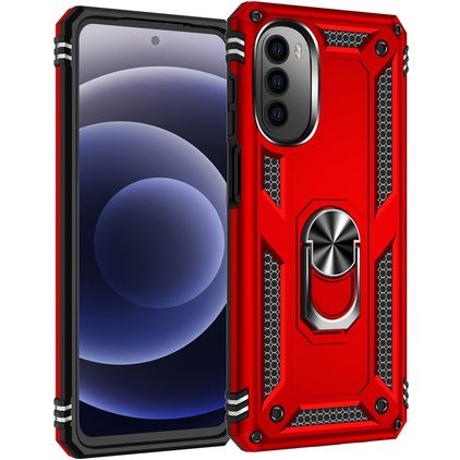 Mobigear Armor Ring Coque Motorola Moto G52 Coque arrière Rigide Anti-Chocs avec Anneau-Support - Rouge