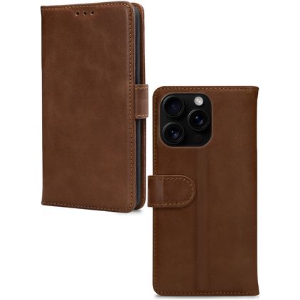 Mobilize Wallet Housse iPhone 16 Pro Etui en Cuir Véritable Porte-Monnaie - Marron
