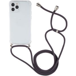 Mobigear Lanyard iPhone 12 Pro Max Coque avec cordon en TPU Souple - Transparent / Gris