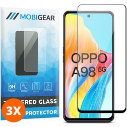 Mobigear Premium OPPO A98 Verre trempé Protection d'écran - Compatible Coque - Noir (Lot de 3)