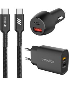 Mobigear Essentials - Chargeur + Chargeur de voiture + USB-C Cable 1 mètre Power Delivery 48W - Noir
