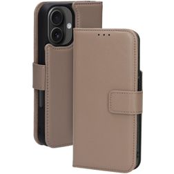 Mobiparts Housse iPhone 16 MagSafe Etui avec Coque Détachable en Cuir Véritable Porte-Monnaie - Taupe
