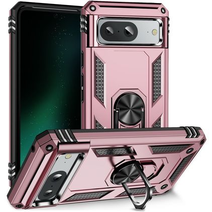Mobigear Armor Ring Coque Google Pixel 8a Coque arrière Rigide Anti-Chocs avec Anneau-Support - Rose doré