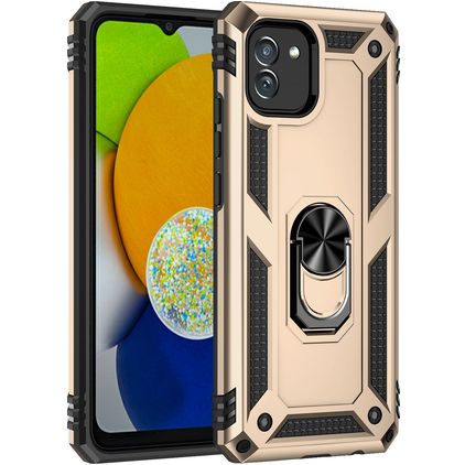 Mobigear Armor Ring Samsung Galaxy A03 Plastique rigide Coque arrière Antichoc avec bague de maintien - Or