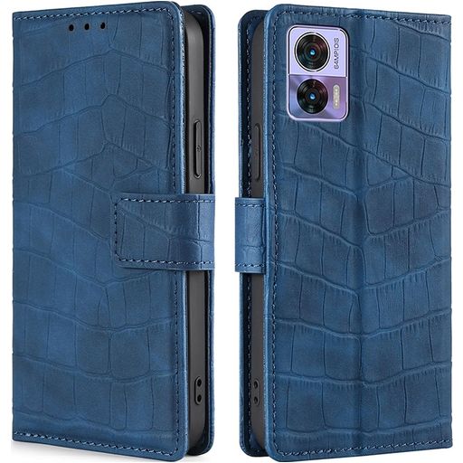 Mobigear Croco Housse Motorola Edge 30 Neo Etui Porte-Monnaie - Bleu