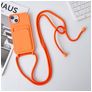 Mobigear Lanyard Card iPhone 15 Plus Coque avec cordon en Silicone et Porte-Cartes - Orange