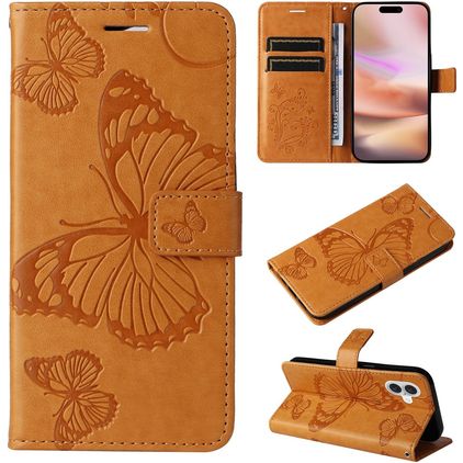 Mobigear Butterfly iPhone 16 Plus Étui Portefeuille - Cognac