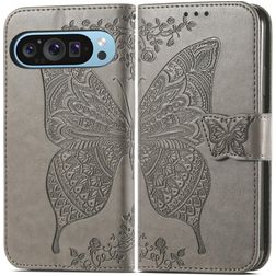 Mobigear Butterfly Housse Google Pixel 9 Etui Porte-Monnaie - Gris